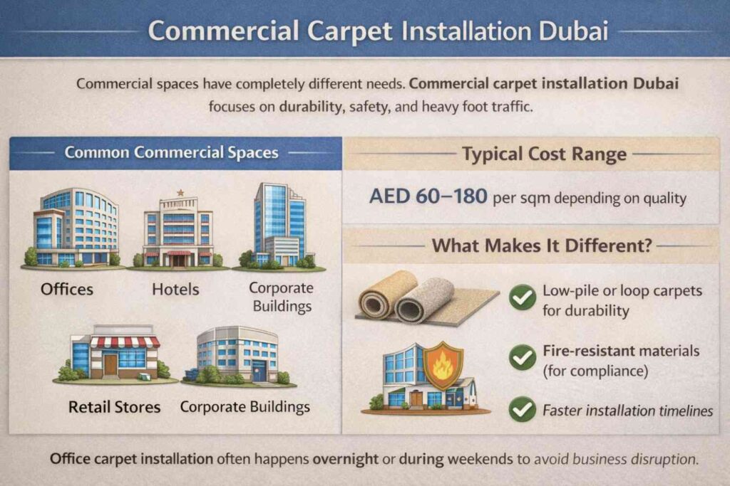 Commercial carpet installation in Dubai