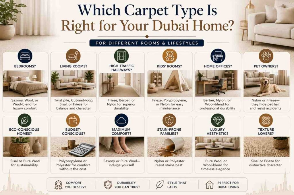 Premium wall to wall carpet types for Dubai homes