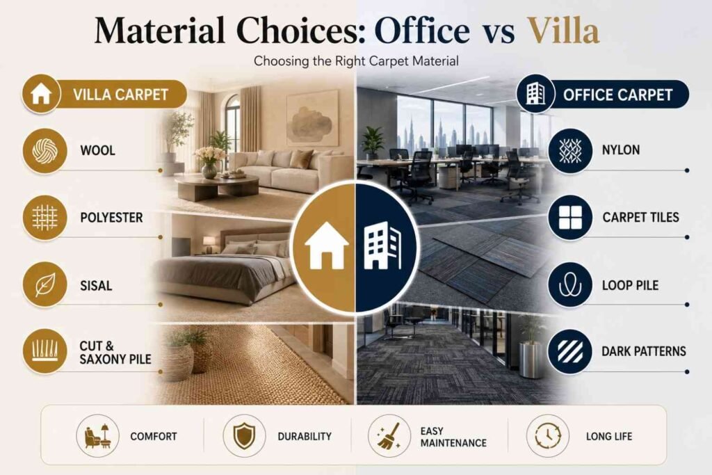 Material Choices of the Office vs Villa carpet in Dubai